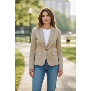Chadwicks of Boston Beige Cotton Blend Blazer‎ Jacket Size 14 Two Button